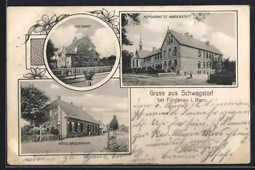 AK Schwagstorf /Fürstenau, Hotel Broermann, Pensionat St. Marienstift und Pastorat