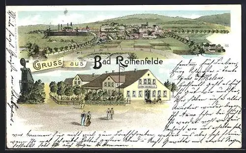 Lithographie Bad Rothenfelde, Hotel Wiemann mit Totalansicht