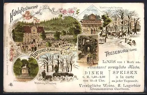 Lithographie Treseburg i. Harz, Hotel-Restaurant Deutsches Haus, Dambachhaus