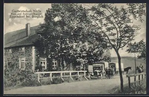 AK Eppendorf / Borgloh, Gasthaus Nülle mit Autos und Pferden