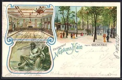 Lithographie Berlin-Niederschöneweide, Restauran Neptuns-Hain, Bes. Herm. Geschke