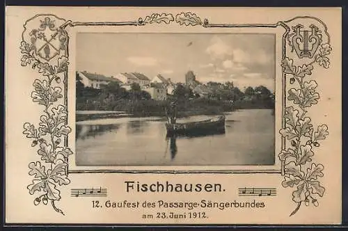 AK Fischhausen, 12. Gaufest des Passarge-Sängerbundes 1912, Ortsansicht übers Wasser, Passepartout