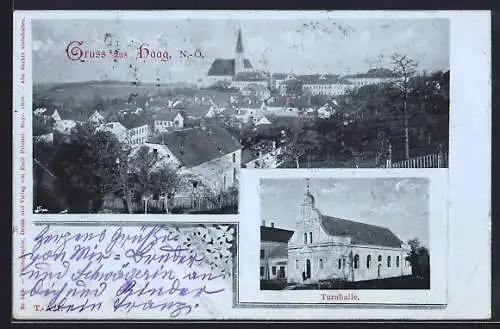 AK Haag /N.-Ö., Turnhalle und Ortsansicht