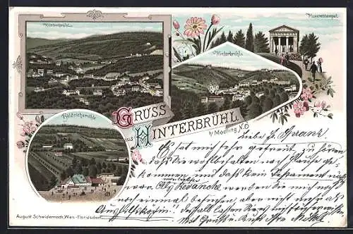 Lithographie Hinterbrühl, Böldrichsmühle, Husarentempel, Panorama