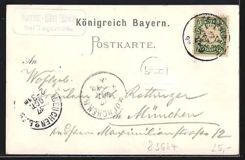 Lithographie Neureut-Haus, Berghütte mit Wallberg, Schinder und Hirschberg, Wanderer mit Hacke