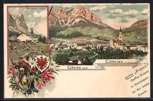 Lithographie Cortina, Totalansicht mit Falzareco Ospizio