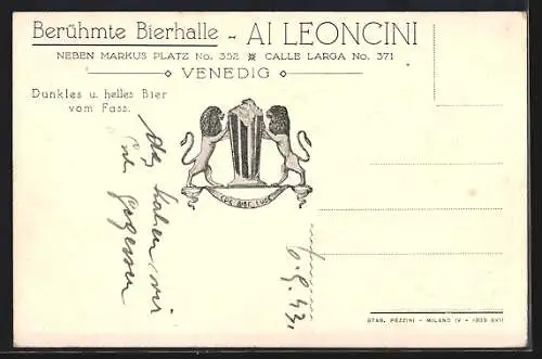 AK Venedig, Ai Leoncini, Calle Larga 371, Innenansicht