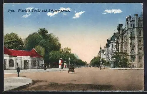 AK Riga, Elisabeth Strasse und Schützengarten