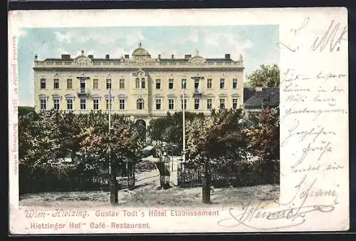 AK Wien, Hietzing, Hotel Hietzinger Hof G. Todt mit Garten aus der Vogelschau