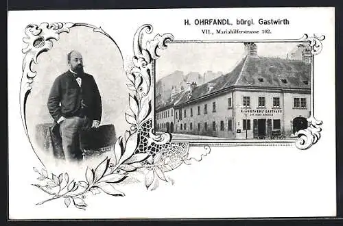 AK Wien, H. Ohrfandls Gasthaus zur Stadt München, Mariahilferstrasse 102, Eigentümer H. Ohrfandl