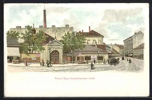 Lithographie Wien, Gasthaus an der Hundsthurmer-Linie