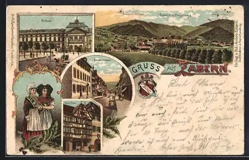 Lithographie Zabern, Hauptstrasse, Schloss, Panorama