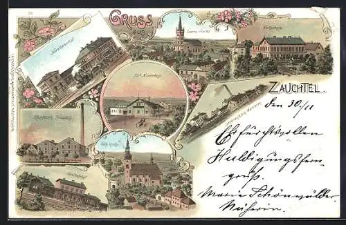 Lithographie Zauchtel, Gasthaus Tills Niederlage, Nordbahnhof, Käsefabrik Rauppach