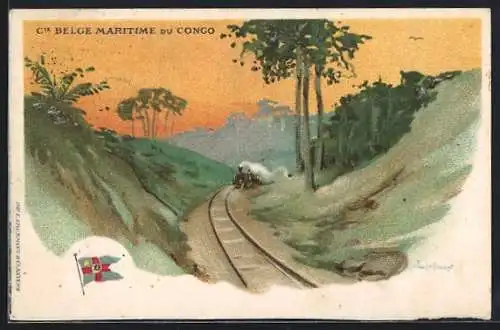 Lithographie Zaire, Cie Belge Maritime du Congo, Eisenbahn
