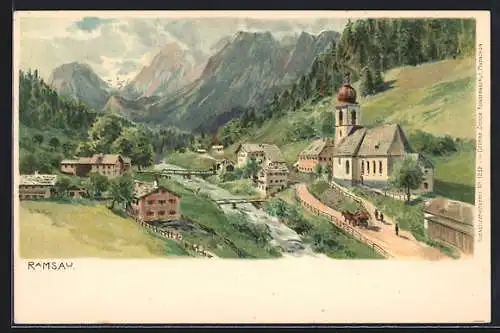 Künstler-AK Edward Harrison Compton: Ramsau / Berchtesgaden, Panoramablick auf das Dorf