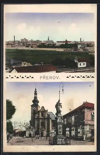 AK Prerov, Denkmal und Kirche, Teilansicht