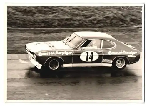 Fotografie Auto Rennwagen Ford Capri Startnummer 14 beim 1000km Rennen auf dem Nürburgring 1970