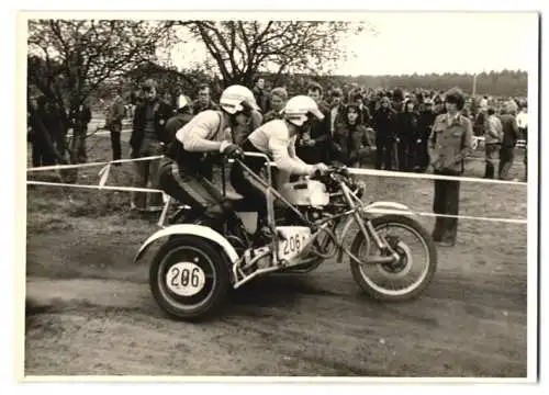 Fotografie Motorrad Geländerennen - Motocross, Rennmotorrad Norton Wasp mit Seitenwagen Startnummer 206