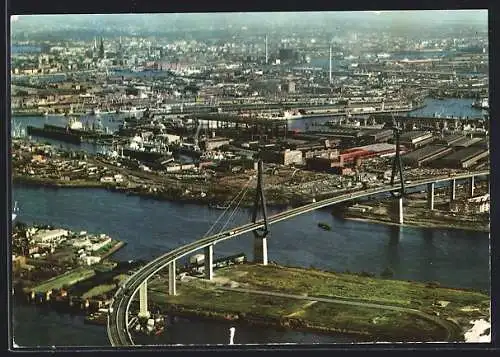 AK Hamburg-Grasbrook, Panoramablick mit der Köhlbrandbrücke