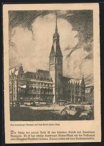 Künstler-AK Hamburg, Rathaus und Platz