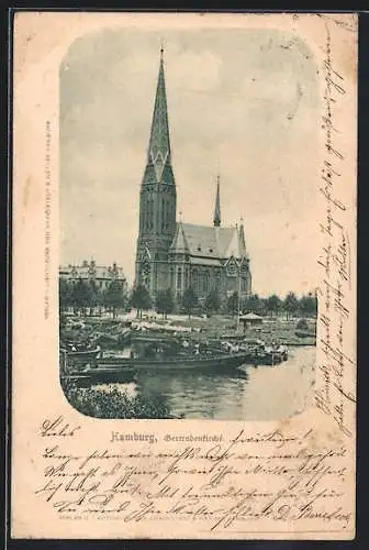 AK Hamburg-Uhlenhorst, Blick zur St. Gertrud-Kirche