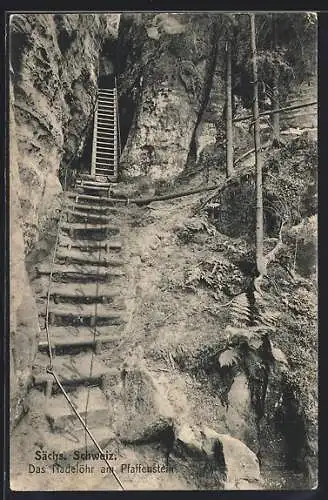 AK Pfaffenstein /Sächs. Schweiz, Aufstieg zum Nadelöhr