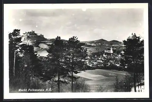 AK Markt Falkenstein, Ortsansicht mit Burg aus der Vogelschau