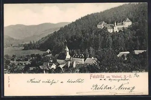 AK Feistritz am Wechsel, Teilansicht mit Bergpanorama aus der Vogelschau