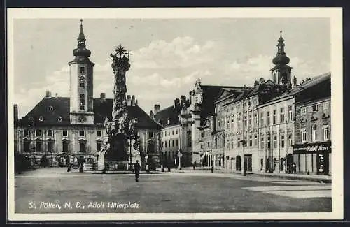 AK St. Pölten, platz mit Säulendenkmal