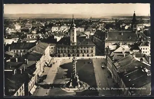 AK St. Pölten, Panorama mit Rathausplatz aus der Vogelschau