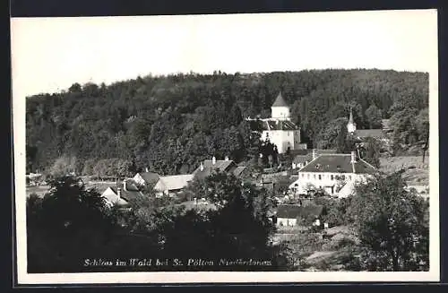 AK Pyhra /St. Pölten, Schloss im Wald mit Ort aus der Vogelschau