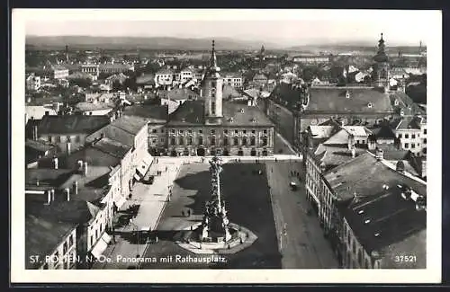 AK St. Pölten, Panorama mit Rathausplatz aus der Vogelschau