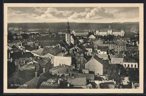 AK St. Pölten, Blick über die Dächer der Stadt mit Kirche