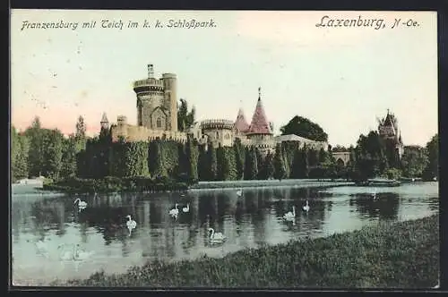 AK Laxenburg, Franzensburg mit Teich im K.k. Schlosspark