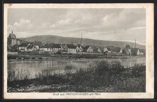 AK Frickenhausen am Main, Ortsansicht vom anderen Ufer aus