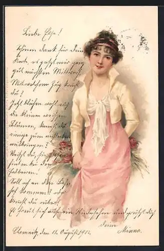 Künstler-AK Junge Dame mit Haarbändern, Jugendstil