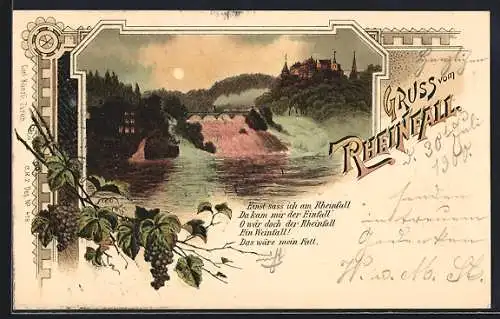 Lithographie Rheinfall, Roter Wein