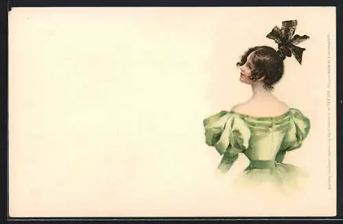 Künstler-AK Profil einer Dame mit Schleife im Haar, Jugendstil