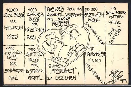Künstler-AK Rud. Kristen: Soldat küsst seine Frau im Herz, Kussplan
