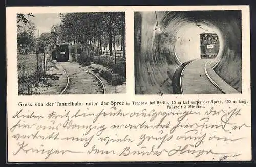 AK Berlin-Treptow, Tunnelbahn unter der Spree