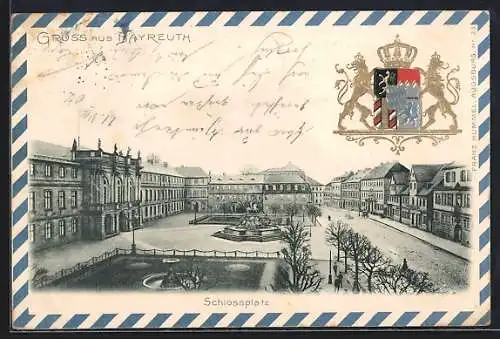 AK Bayreuth, Blick auf den Schlossplatz, Wappen