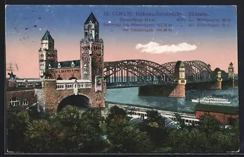 AK Köln, Hohenzollernbrücke, Südseite