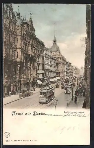 AK Berlin, Leipzigerstrasse mit Strassenbahn