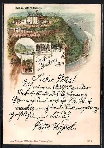 Lithographie Petersberg /Rhein, Hotel auf dem Petersberg