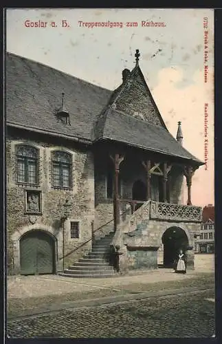 AK Goslar a. H., Treppenaufgang zum Rathaus