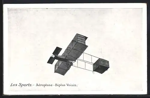 AK Aéroplane, Biplan Voisin, Les Sports, Flugpionier Flugzeug in der Luft