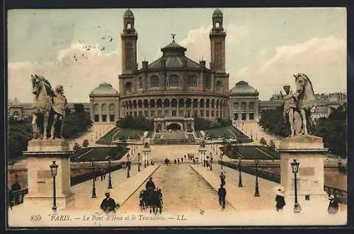 AK Paris, Le Pont d`Iena et le Palais du Trocadéro, Pferdekutsche