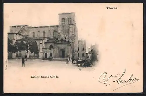 AK Thiers, Eglise Saint-Genez mit Passanten