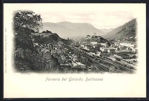 Lithographie Bellinzona, Ferrovia del Gottardo, Bahnhof