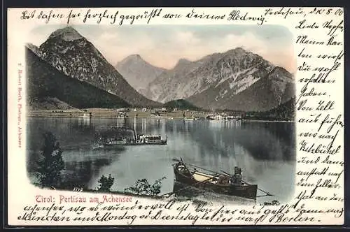 AK Pertisau am Achensee, Blick über den Achensee zum Ort